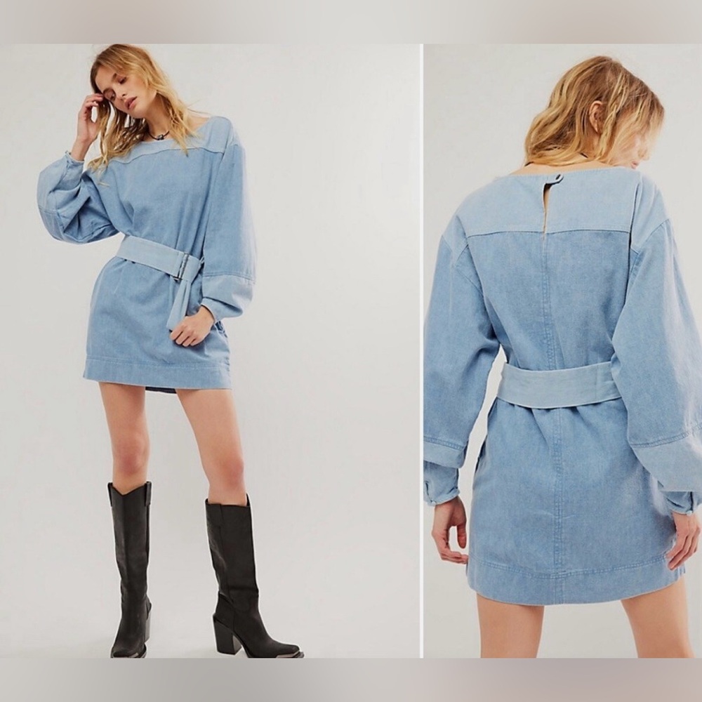 Free People Ora Denim Mini Dress~ Size XS~ NWT